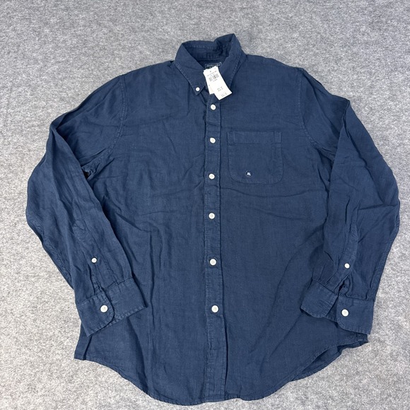 Abercrombie & Fitch Shirt Mens XL Navy Blue Linen Beach Lightweight NWTNew - Picture 1 of 12